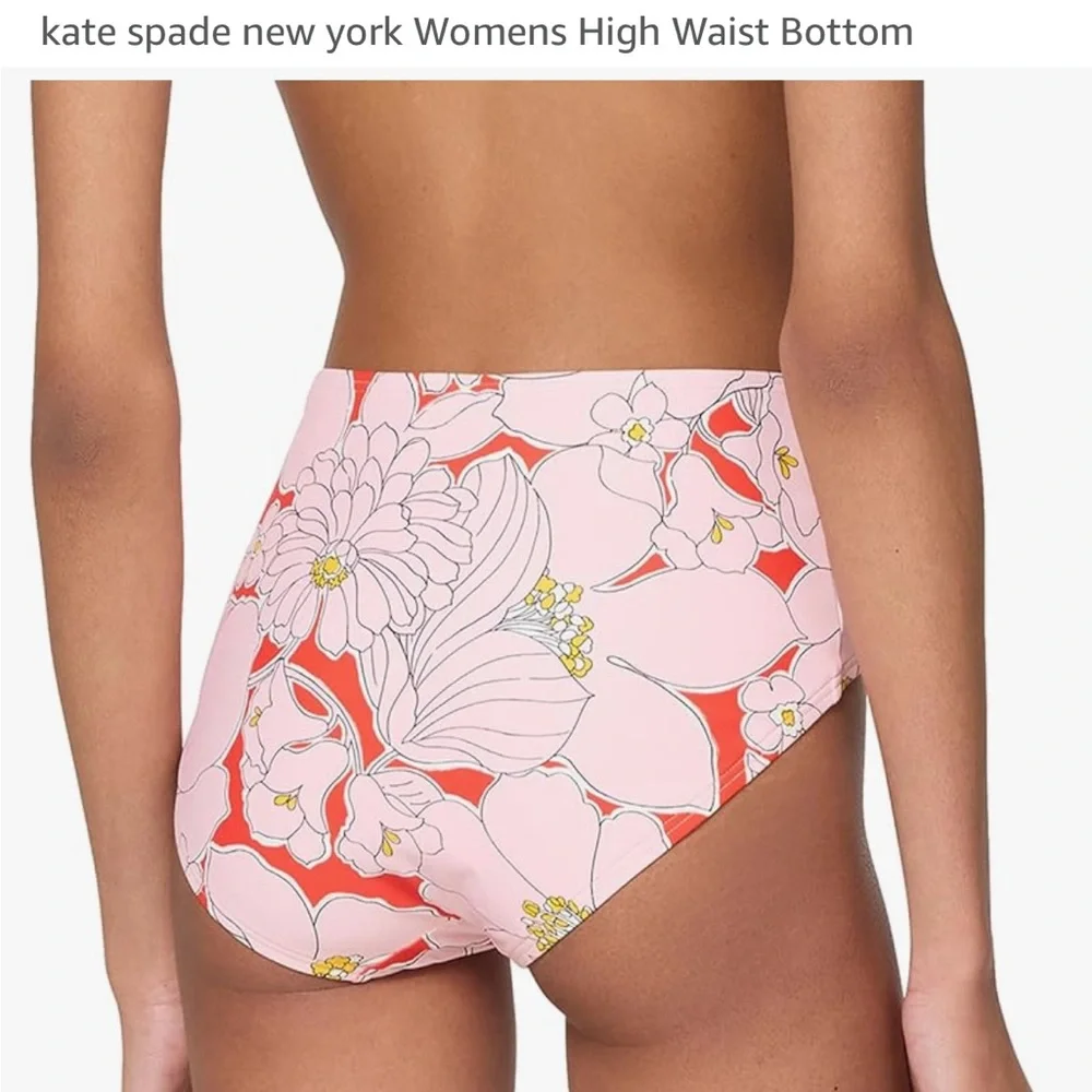 Kate Spade high waisted Pink and Orange Floral Bikini Bottom - Picture 2 of 7